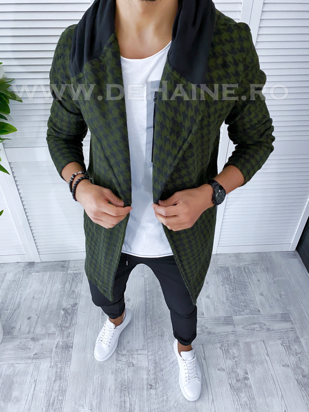 Cardigan barbati kaki slim fit w19028 i13-5